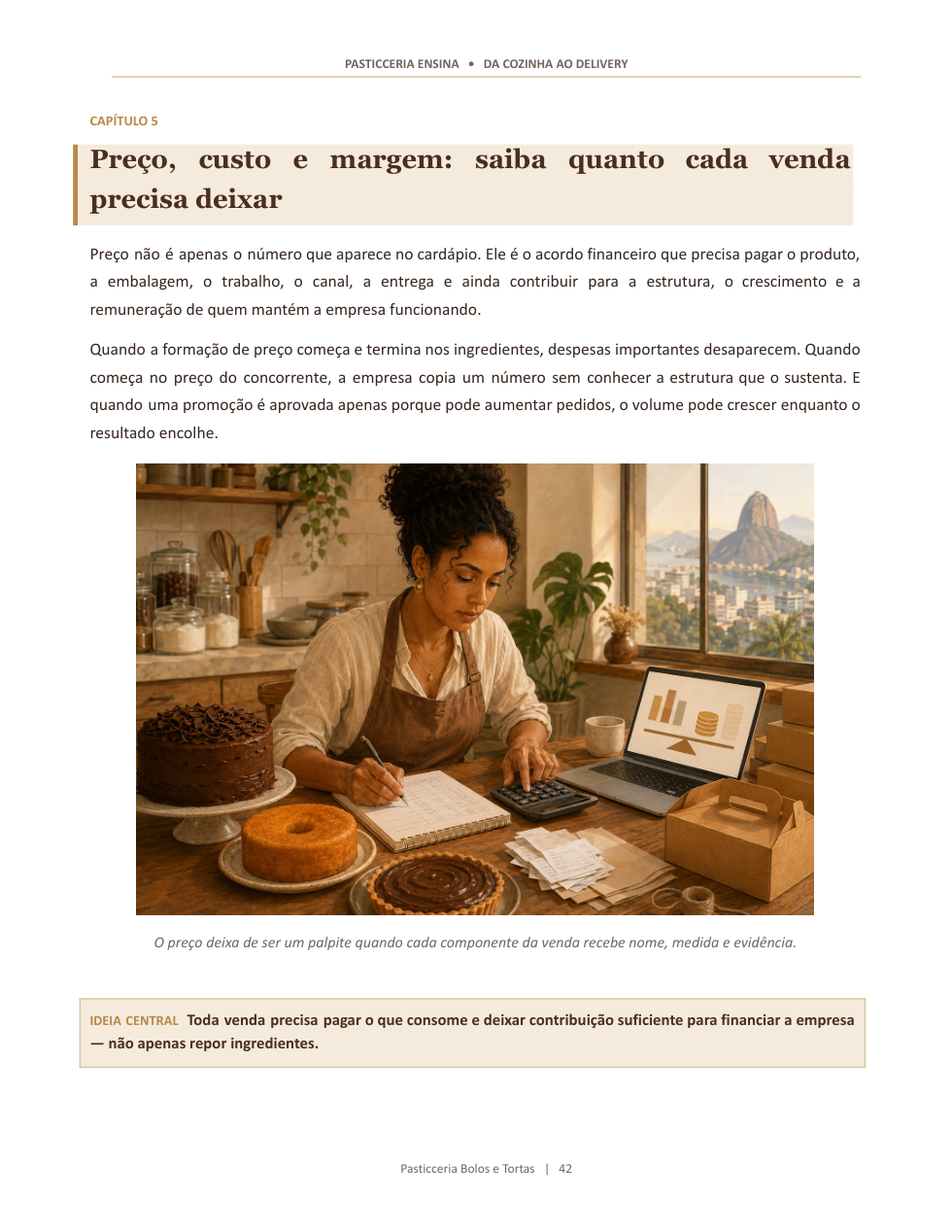 Página 42 com introdução e ilustração do capítulo sobre preço, custo e margem